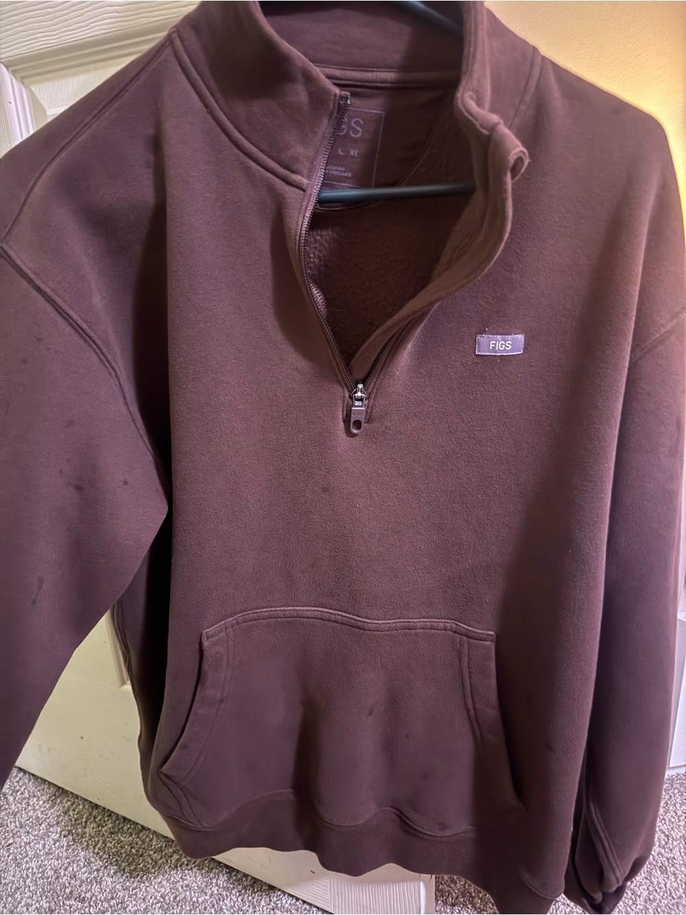 FIGS Quarter-Zip Sweater in Dark Brown small